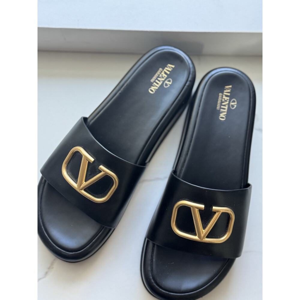 Valentino Dusty Black Leather VLogo Signature Platform Slides Size 41 Us 10.5 - Picture 4 of 15